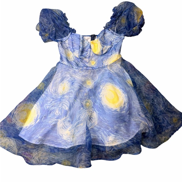 Elegant Blue and Yellow Women's Dress - Picture 5 of 7